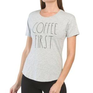 RAE DUNN Heather Grey LARGE Tee COFFEE FIRST ~ NEW